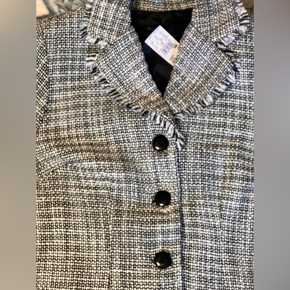 Ashley Stewart Boucle Tweed Fringe Collar Blazer Black/White Sz. 16W NWT - Picture 7 of 9